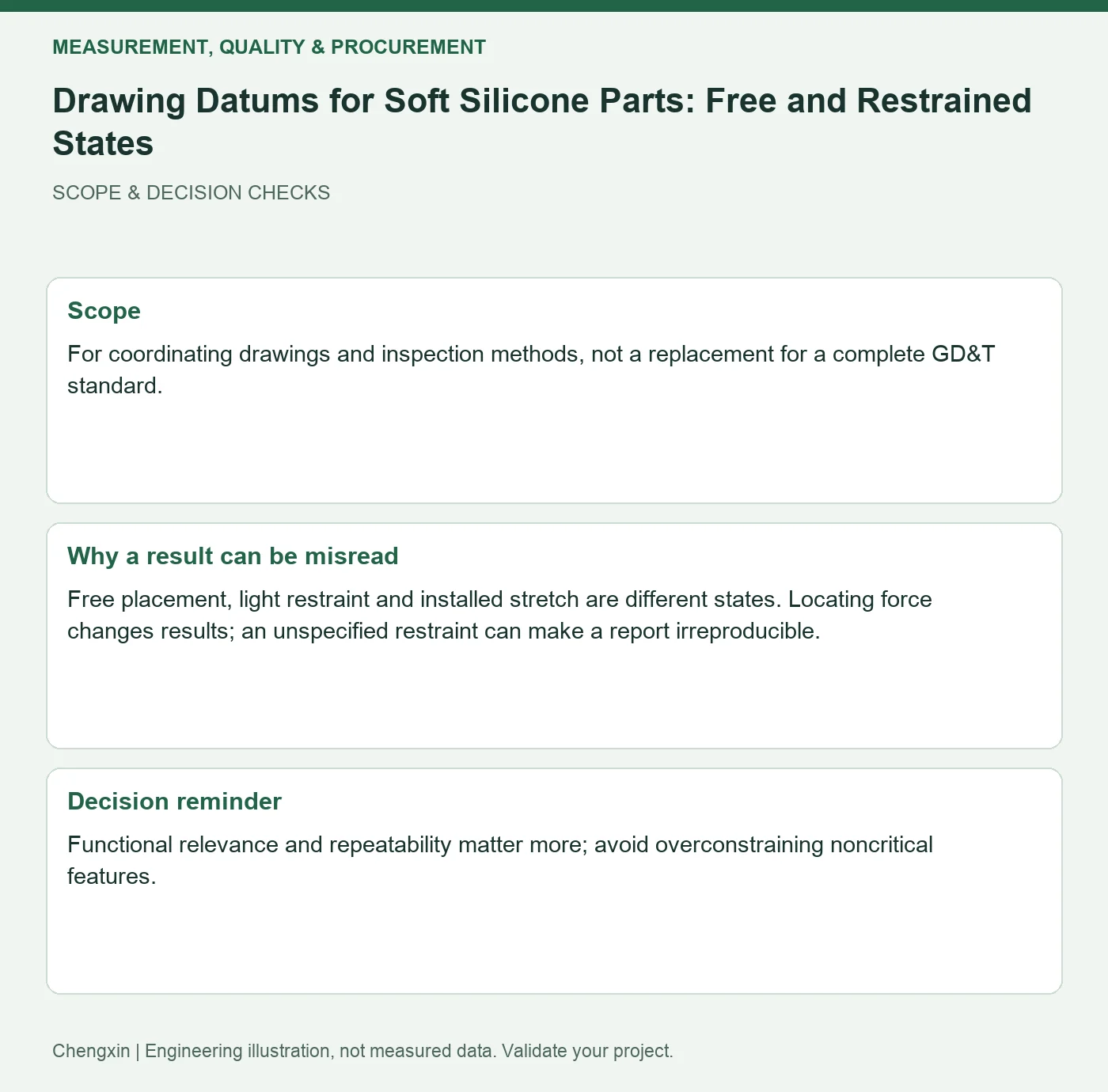 Drawing Datums for Soft Silicone Parts: Free and Restrained States — scope and decision reminders