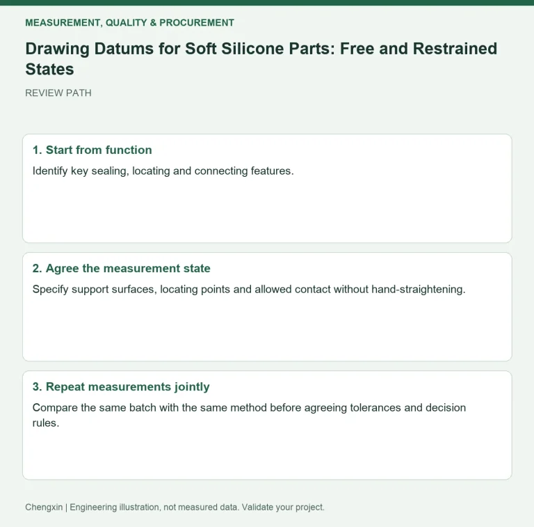 Drawing Datums for Soft Silicone Parts: Free and Restrained States — review diagram