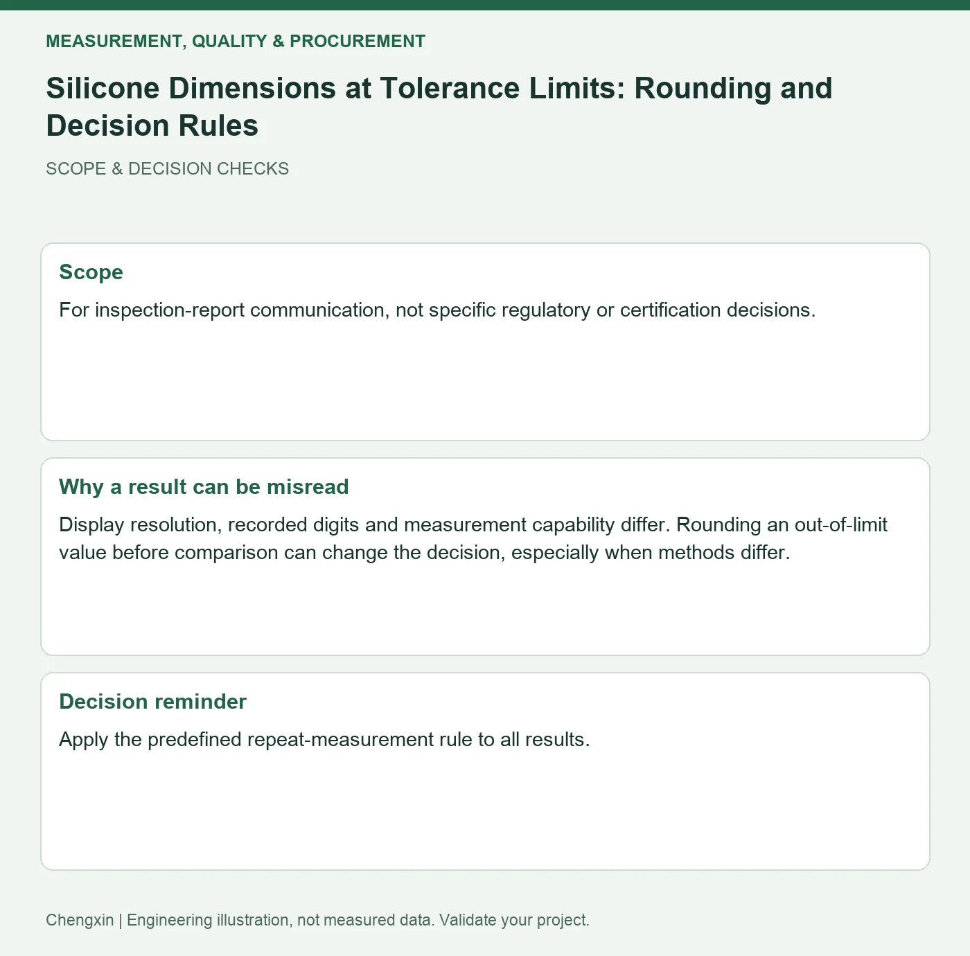 Silicone Dimensions at Tolerance Limits: Rounding and Decision Rules — scope and decision reminders