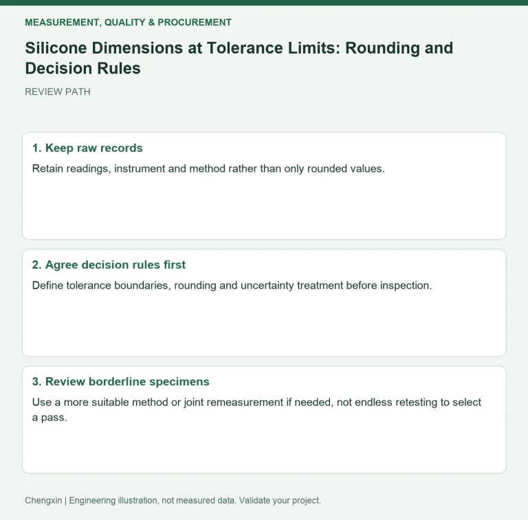 Silicone Dimensions at Tolerance Limits: Rounding and Decision Rules — review diagram
