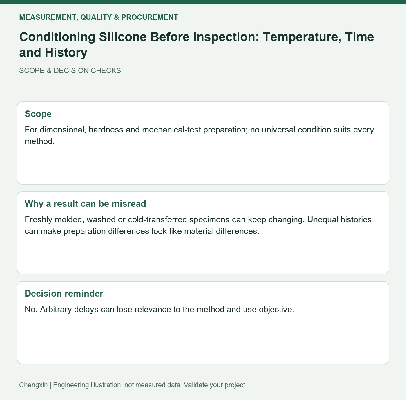Conditioning Silicone Before Inspection: Temperature, Time and History — scope and decision reminders