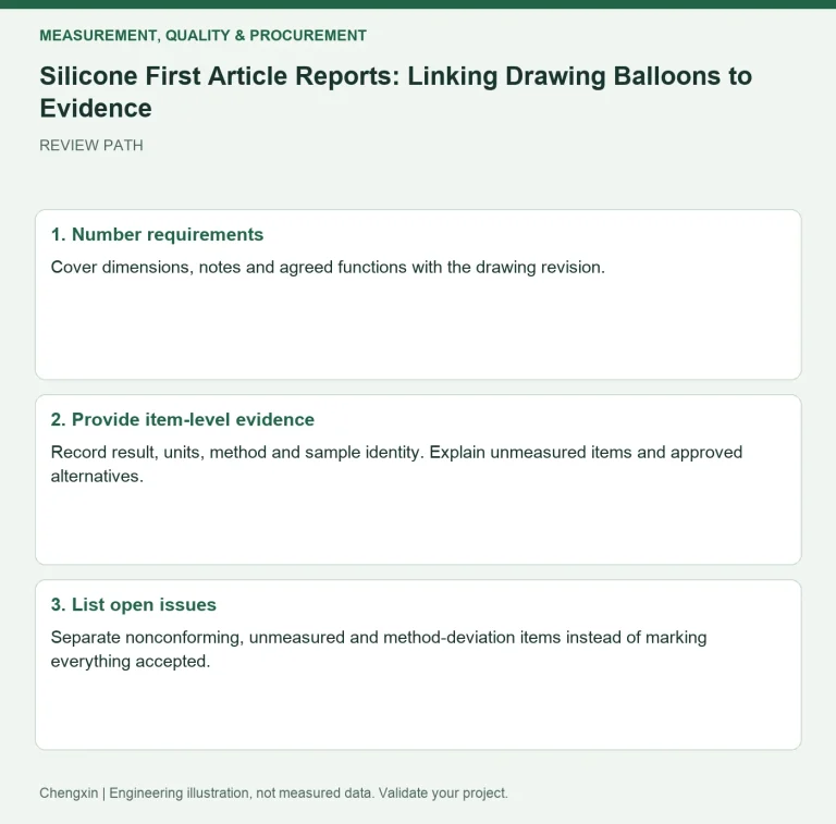 Silicone First Article Reports: Linking Drawing Balloons to Evidence — review diagram