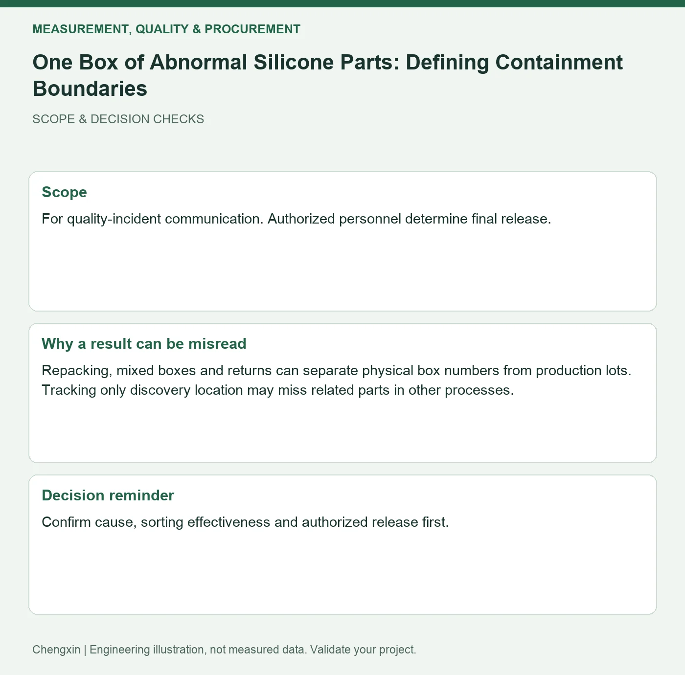 One Box of Abnormal Silicone Parts: Defining Containment Boundaries — scope and decision reminders