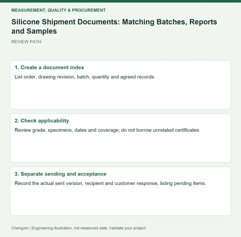 Silicone Shipment Documents: Matching Batches, Reports and Samples — review diagram
